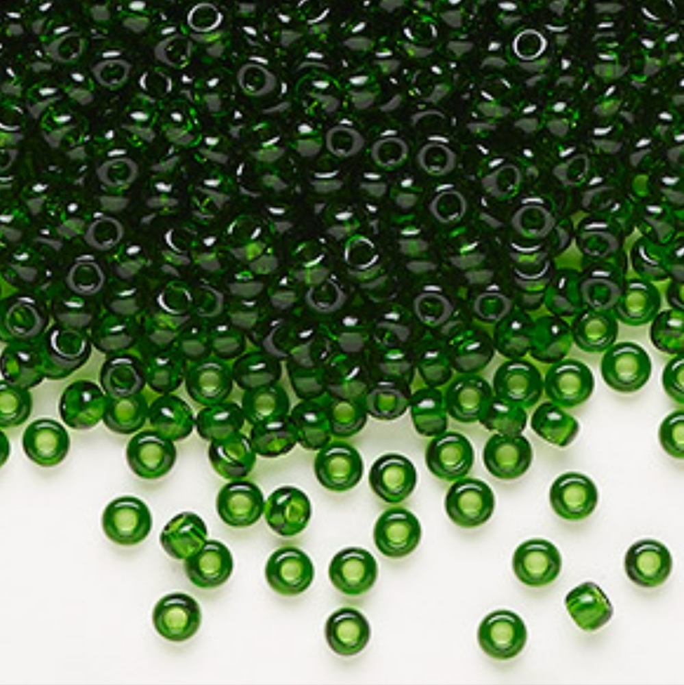 5/$15 Seed Bead Czech Glass Transparent Green Tube